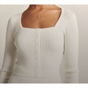 Abercrombie & Fitch Ribbed Square Neck White Cream Sweater Size Medium
